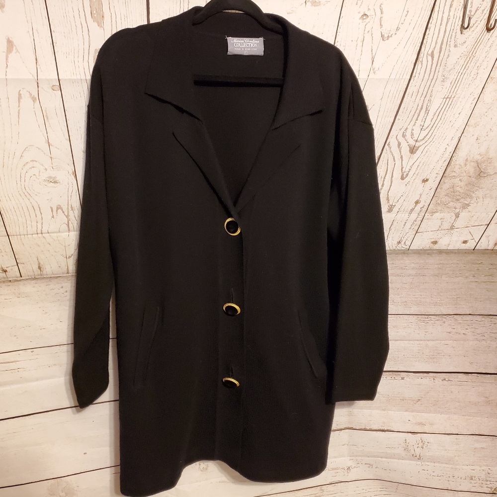 Marisa Christina Collection wool blend blazer black goldtone, velvet buttons L